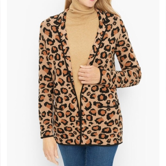 Talbots Wool Blend Leopard Sweater Blazer Size 3x Petite - Picture 1 of 5